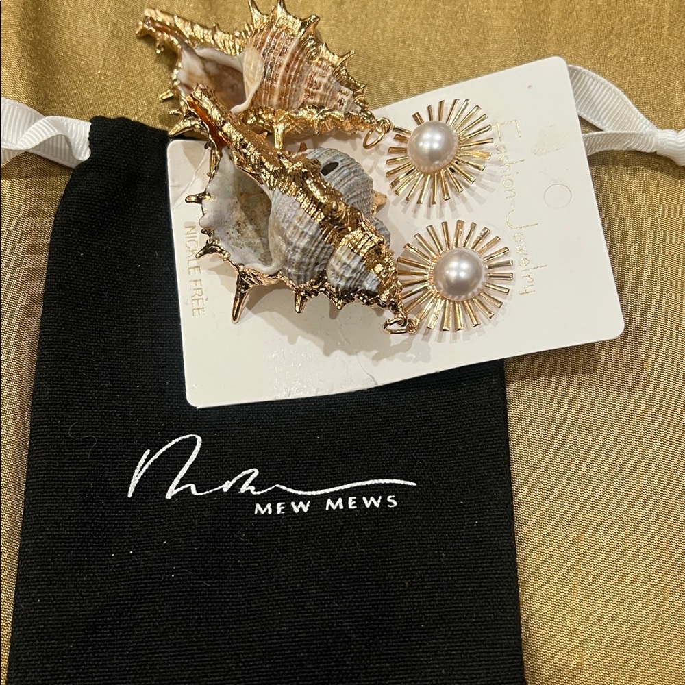 Gold and Cream Shell Earrings